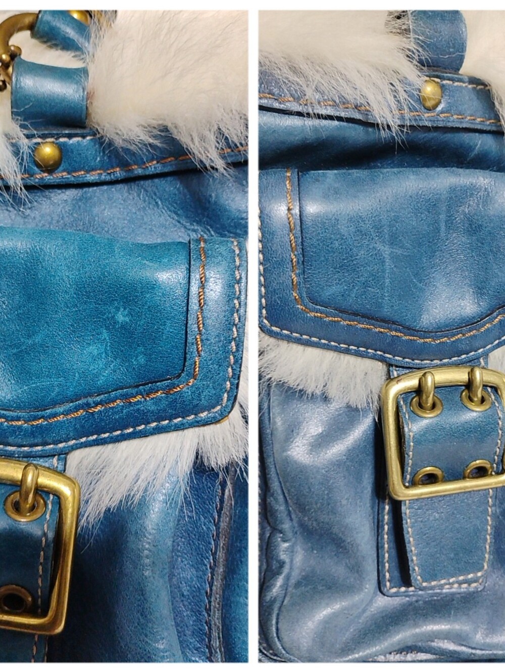SALE! RARE!!Coach Limited Edition Shearling Blue Leather Gallery Tote - Picture 15 of 16
